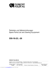 Duerkopp Adler 550-16-26 Parts List