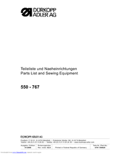 Duerkopp Adler 550-767 Parts List