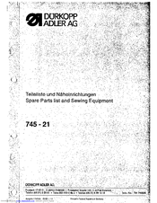 Duerkopp Adler 745-21 Spare Parts