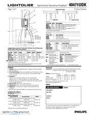 Lightolier Pendalyte 40471UDK Specification