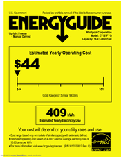 Whirlpool EV160FXBQ Energy Manual