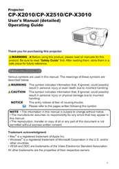 Hitachi CP-X2010 series User's Manual And Operating Manual