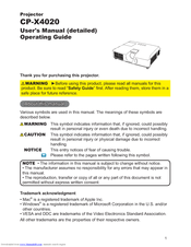 Hitachi X4020 - XGA LCD Projector Operating Manual