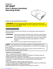 Hitachi CP-X467 Operating Manual