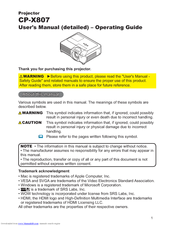 Hitachi X807 - CP XGA LCD Projector User's Manual And Operating Manual
