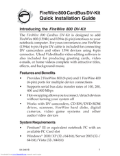 SIIG FireWire 800 CardBus DV-Kit Quick Installation Manual