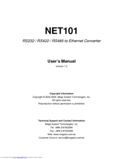 Mega System Tech NET101 User Manual