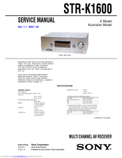 Sony STR-K1600 - Receiver Component For Ht-ddw1600 Service Manual