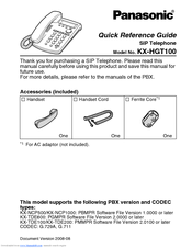 Panasonic KX-HGT100-B Quick Reference Manual