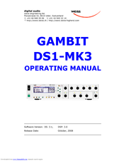 WEISS GAMBIT DS1-MK3 Operating Manual