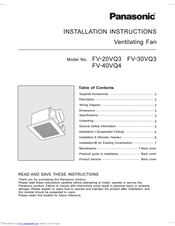 Panasonic WhisperCeiling FV-40VQ4 Installation Instructions Manual