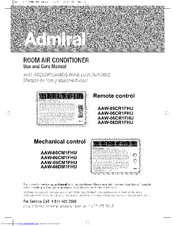 Admiral AAW-08DR1FHU Use And Care Manual