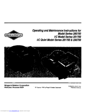 Briggs & Stratton I/C Quiet 281700 Series Operating And Maintenance Instructions Manual