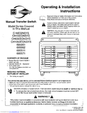 Briggs & Stratton CH6EGNSYS Series Operating & Installation Instructions Manual