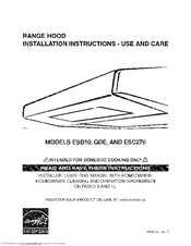 Broan QDE Installation And Use Manual