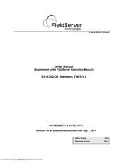 FieldServer FS-8700-31 Siemens TIWAY I Driver Driver Manual