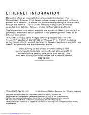 Monarch MonarchNet Ethernet Print Server User Manual