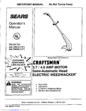 Craftsman Weedwacker 358.798010 Operator's Manual