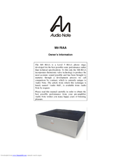Audio Note M8 RIAA Owner's Information