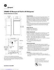 GE Monogram ZIR36NDRH Dimension Manual