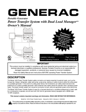 Generac Power Systems Power Transfer System with Dual Load Manager Owner's Manual