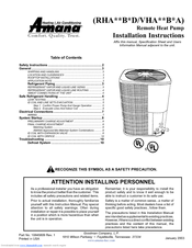 Amana VHA Series Installation Instructions Manual