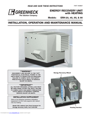 Greenheck ERH-55 Installation, Operation And Maintenance Manual