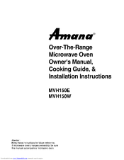 AMANA MVH150W Installation Instructions Manual