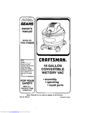 Craftsman 113.170200 Owner's Manual