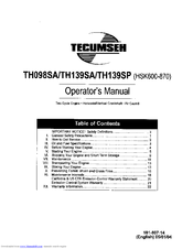 Tecumseh TH139SP Operator's Manual