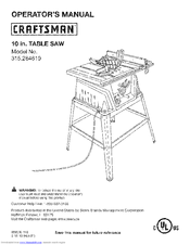 CRAFTSMAN 315.284610 Operator's Manual