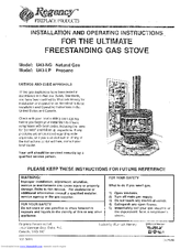 Regency ULTIMATE U43-LP Installation And Operating Instructions Manual