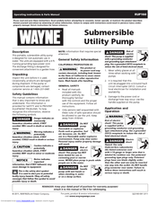 Wayne RUP160 Operating Instructions And Parts Manual