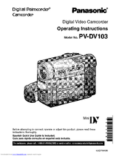 PANASONIC Digital Palmcoder PV-DV103 Operating Instructions Manual