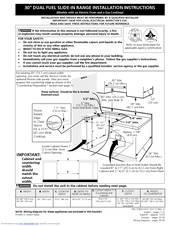 Frigidaire GLCS389FQ - Slide-In Dual Fuel Range Installation Instructions Manual