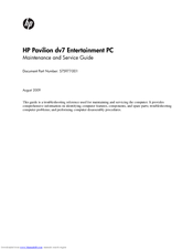 HP Dv7-2170us - Pavilion Entertainment - Core 2 Duo 2.26 GHz Maintenance And Service Manual