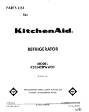 KitchenAid KSSS42DWW00 Parts List