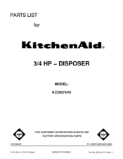Kitchenaid KCDI075V0 Parts List