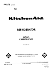 KitchenAid KSSS42DWX01 Parts List