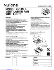NuTone ZN110HL  sheet Specification Sheet