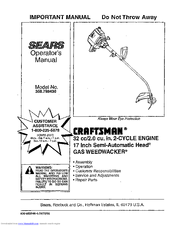 CRAFTSMAN WEEDWACKER 358.798430 Operator's Manual