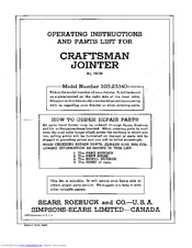 Craftsman 103.23340 Operating Instructions And Parts List Manual