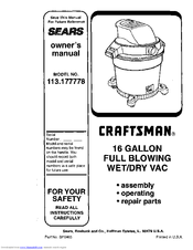 Craftsman 113.177778 Owner's Manual