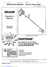CRAFTSMAN WEEDWACKER 358.798490 Operator's Manual