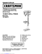 CRAFTSMAN OR20451 - 15 in. Drill Press Operator's Manual