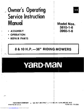 Yard-Man 3960-1-6 Owner's Operating Service Instruction Manual