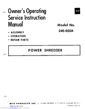 Mtd 246-650A Owner's Operating Service Instruction Manual