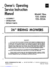 MTD 135-525A Owner's Operating Service Instruction Manual