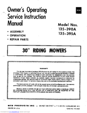 MTD 135-395A Owner's Operating Service Instruction Manual