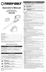 Troy-bilt TB57HB Operator's Manual